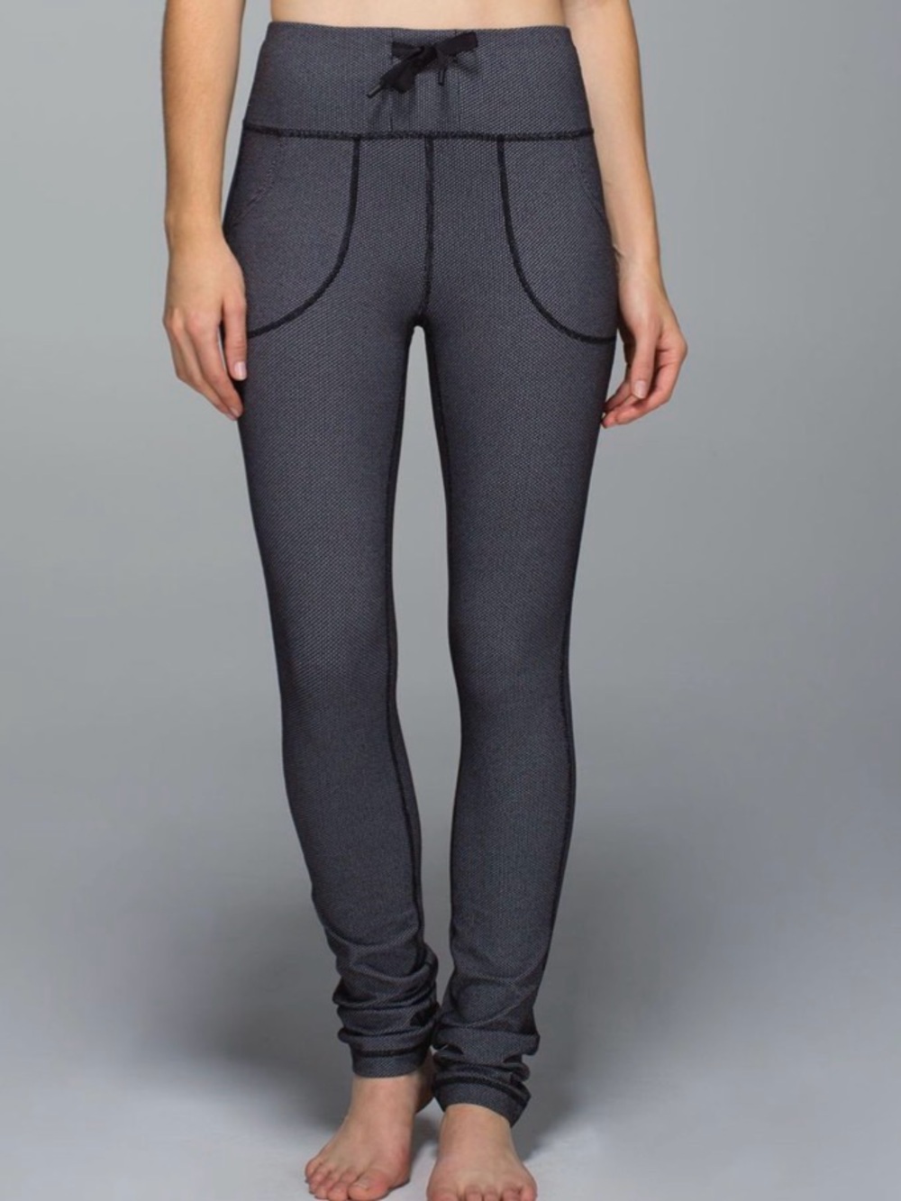 Lululemon Skinny Will Pants Leggings Black White Drawstring Sz 2